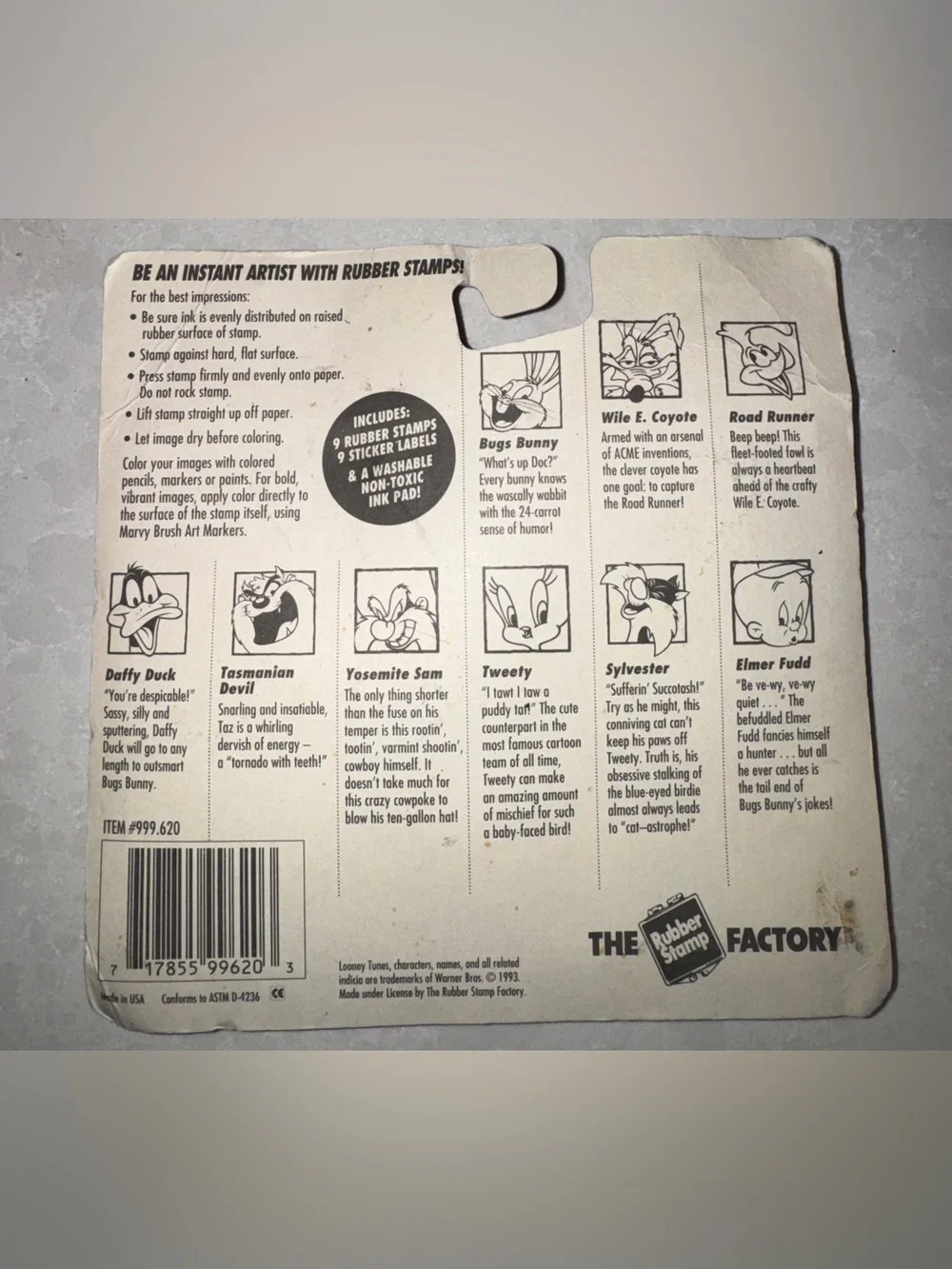 NEW Vintage 1993 Looney Tunes Rubber Stamps with Stickers Kit